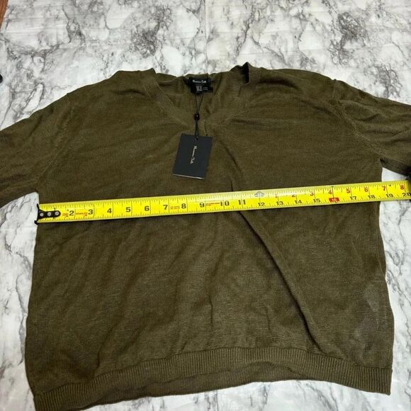 Massimo Dutti Green 100% Linen V-Neck lightweight Sweater Size XS NWT Minimalist - Picture 6 of 9